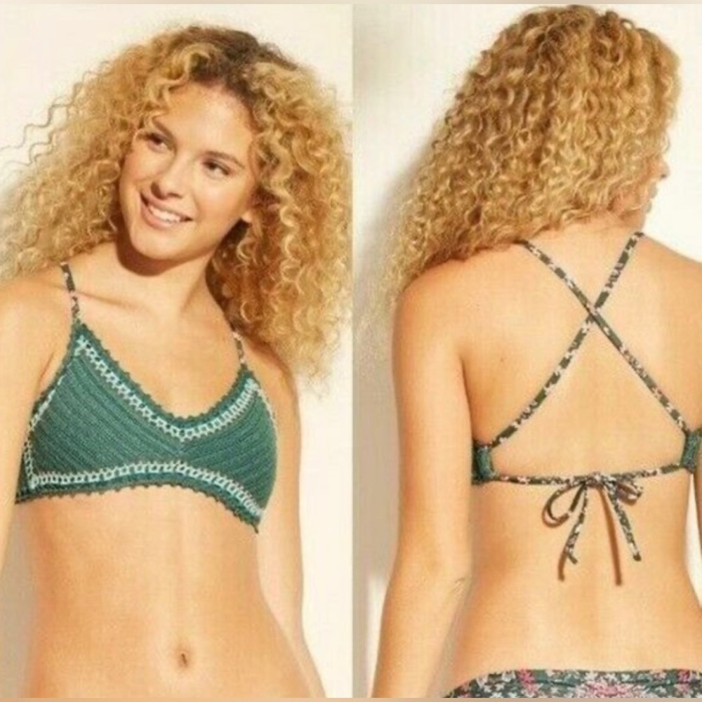 Xhilaration Green Crochet Bikini Top with Crisscross Strappy Back Medium